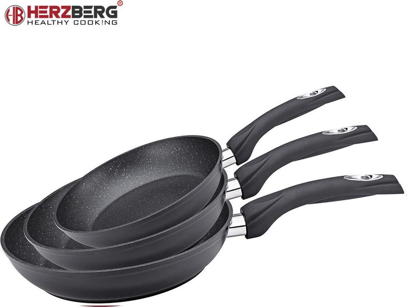 Herzberg 3-Delige Koekenpan Van Gesmeed Aluminium 20/24/28 Zwart - HG-FP3BLK
