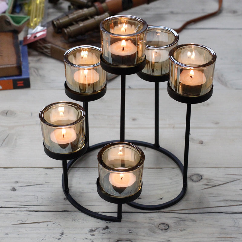 AW Gifts Votive ijzeren kandelaar - kaarsenhouder 6 kaarsen - Circle Tree - CIVCH-08