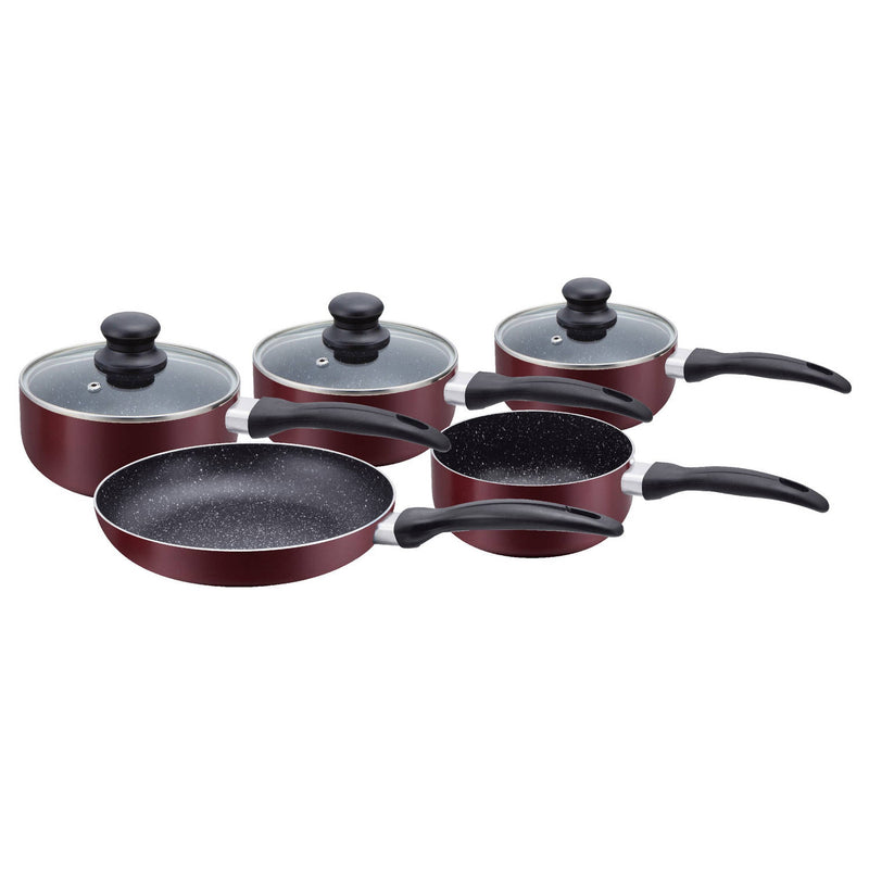Herzberg 8-delige marmeren gecoate kook- en braadpannenset Bourgondië - HG-5003BR