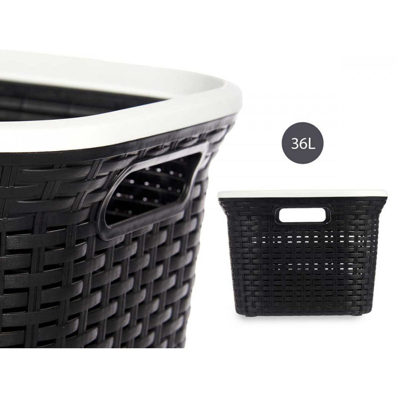 Kipit Wasmand in stevig kunststof rotan 36l zwart - 53 x 36 x 25 cm - 82097