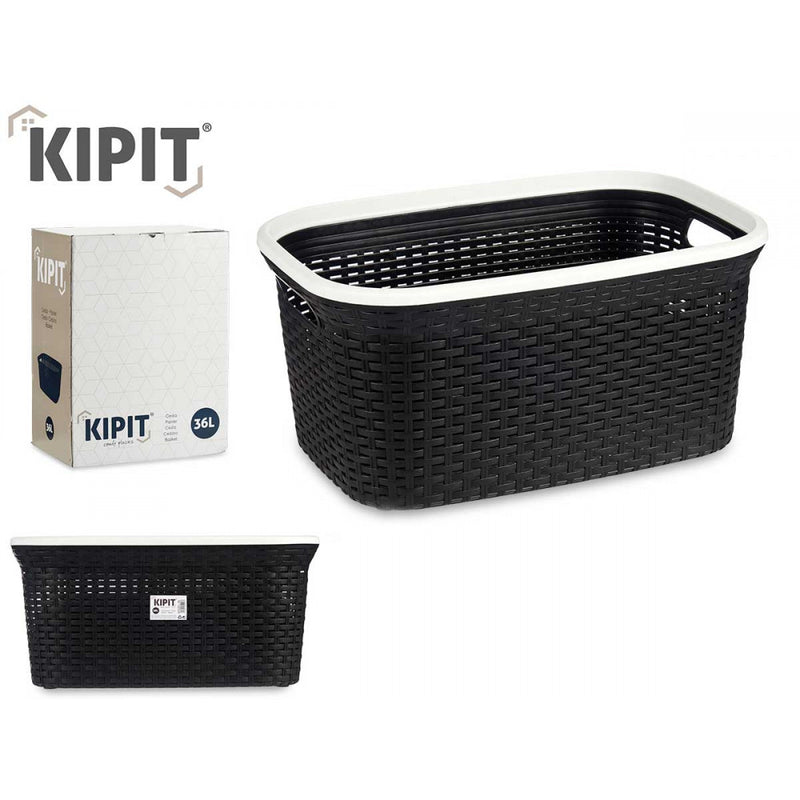 Kipit Wasmand in stevig kunststof rotan 36l zwart - 53 x 36 x 25 cm - 82097