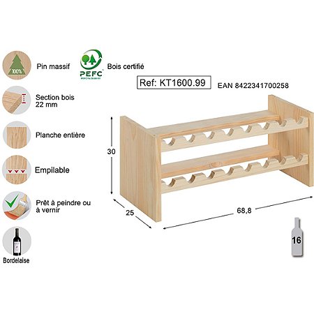 Astigarraga Wijnrek Katea 16 flessen stapelbaar - 30 x 68,8 x 25 cm - KT1600.99