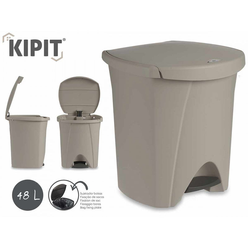 KIPIT Kunststof pedaalemmer - vuilnisbak 48 L taupe - 87885