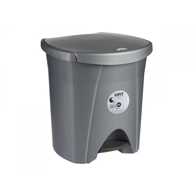 KIPIT Kunststof pedaalemmer - vuilnisbak 48 L zilver - 87886