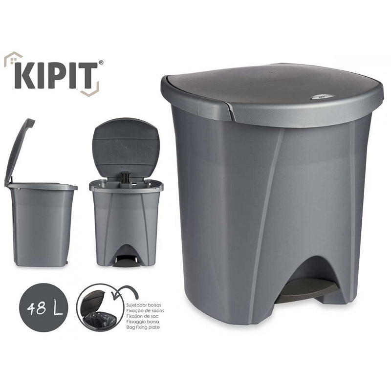 KIPIT Kunststof pedaalemmer - vuilnisbak 48 L zilver - 87886