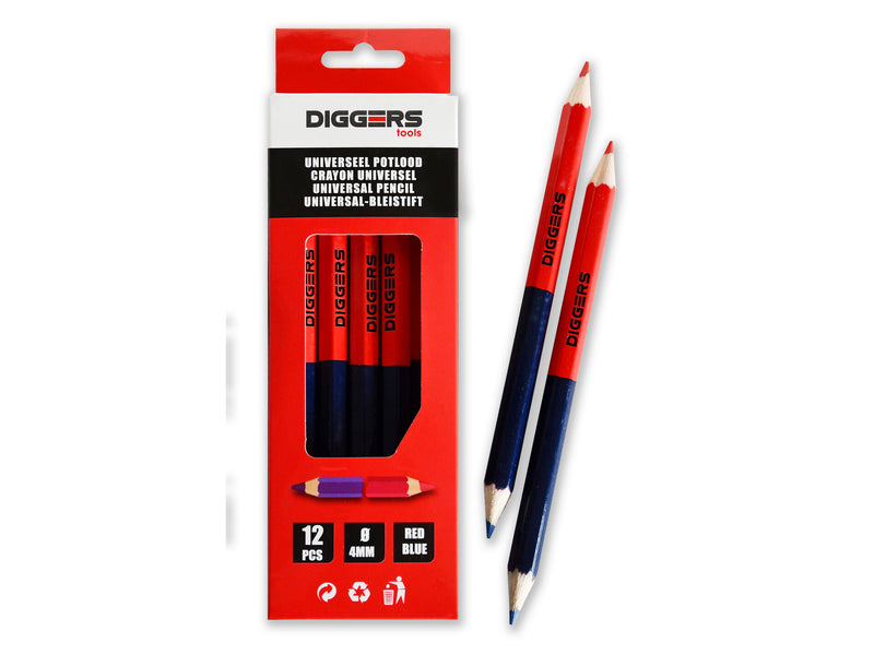 Diggers Metselaarspotlood duo 17.6cm rood/blauw - 12 stuks - DIG425