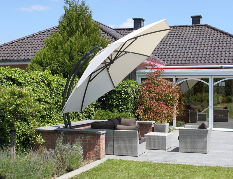 Easy Sun - Sun Garden zweefparasol rond XL 3.75 m - Olefin doek in beige + voet - SG10219301