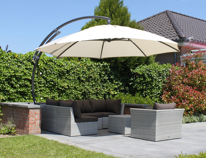 Easy Sun - Sun Garden zweefparasol rond XL 3.75 m - Olefin doek in beige + voet - SG10219301