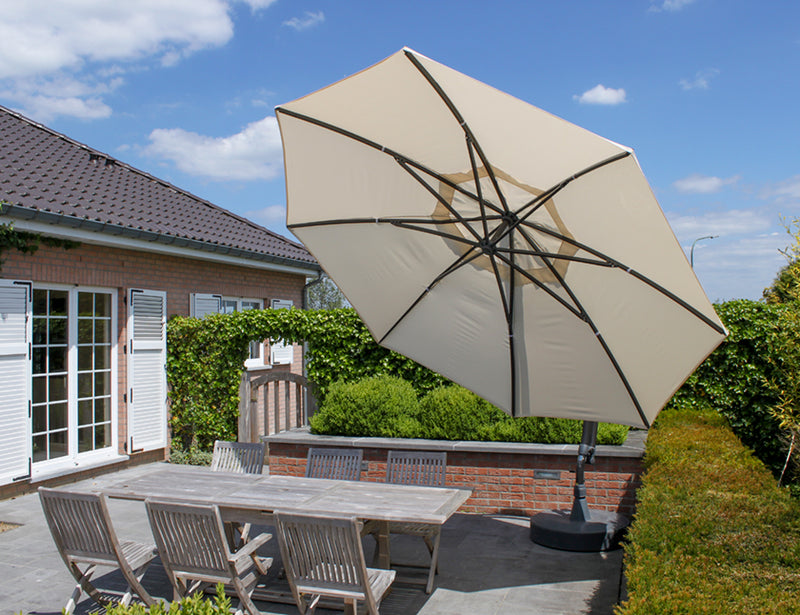 Easy Sun - Sun Garden zweefparasol rond XL 3.75 m - Olefin doek in beige + voet - SG10219301