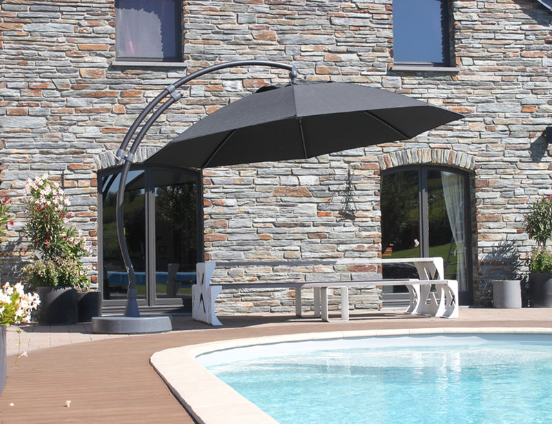 Easy Sun - Sun Garden zweefparasol rond XL 3.75 m - Olefin doek in carbon + voet - SG10219298
