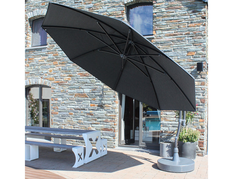 Easy Sun - Sun Garden zweefparasol rond XL 3.75 m - Olefin doek in carbon + voet - SG10219298