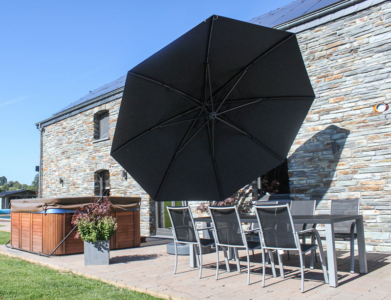 Easy Sun - Sun Garden zweefparasol rond XL 3.75 m - Olefin doek in carbon + voet - SG10219298