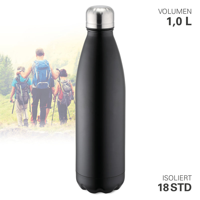 Karl Weis Thermosfles RVS zwart vacuüm geïsoleerd 1L