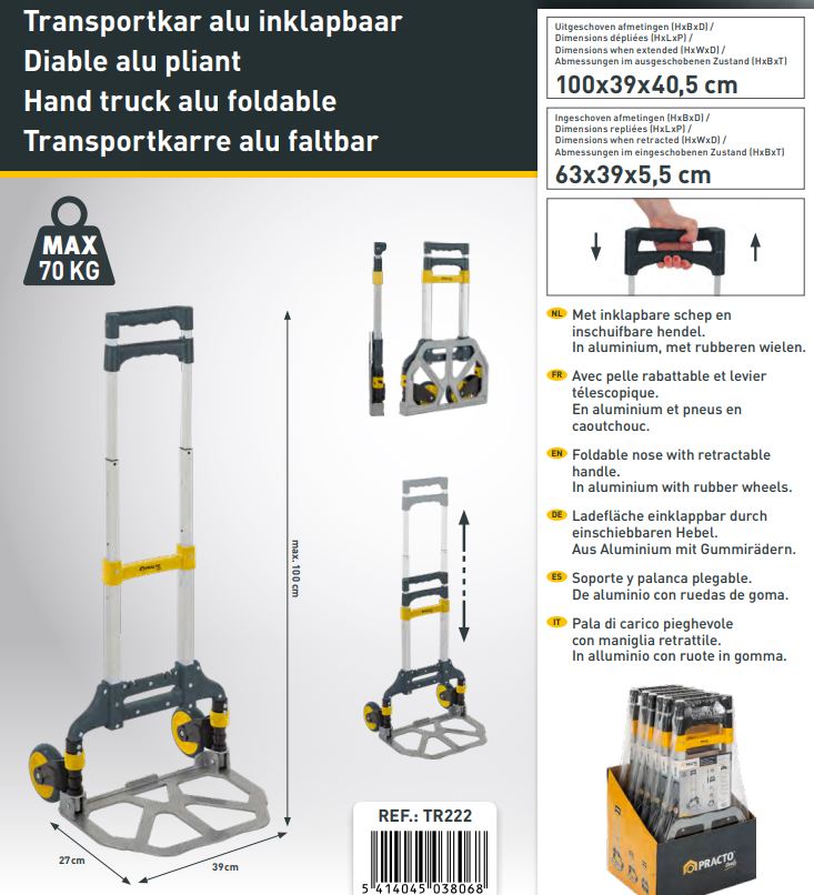 Practo Tools Transportkar steekwagen alu inklapbaar 70 kg - TR222