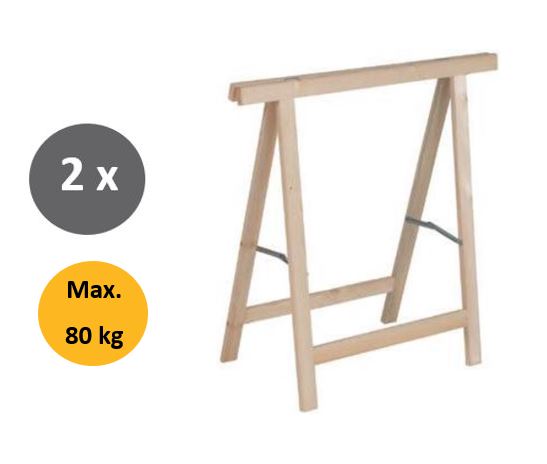 Prohobtools Set 2 stuks houten schraag den 80kg 75x75cm