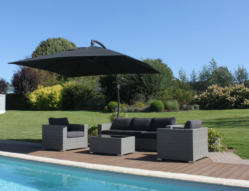 Easy Sun - Sun Garden zweefparasol vierkant 3.2 m - Olefin doek in carbon + voet - SG10219290