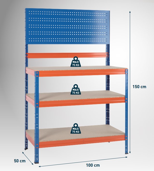 Practo Home Heavy Duty Werkbank - opbergrek boutloos in metaal en hout blauw/oranje  - T575