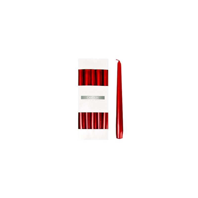AW Gifts Dinerkaarsen - Gotische kaarsen - Rood metalic - 24.5 cm met 7 branduren - 10 stuks - TCand-10