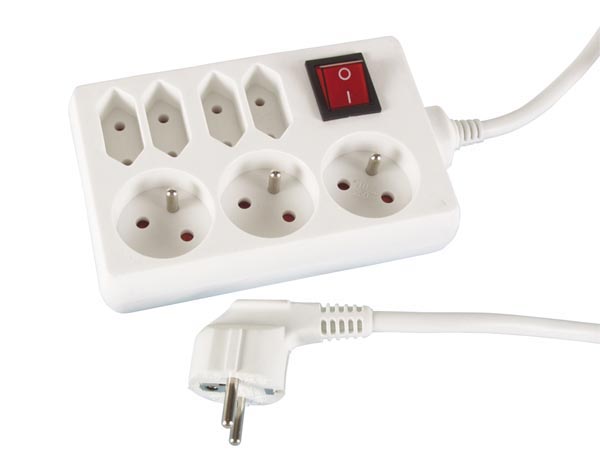 Perel Stekkerdoos - 3 x schuko + 4 x euro - met schakelaar - Penaarde - EB34S