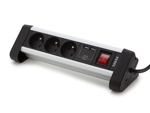 Perel 3-voudige Desktop-stekkerdoos met 2 USB-poorten - 2.4 A - Penaarde - EBP03DSUN1