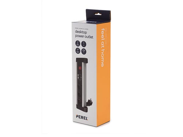 Perel Stekkerdoos met schakelaar, 3 stopcontacten met penaarde (type E), 2  USB-poorten, , 3680 W