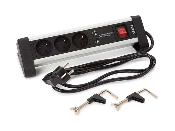 Perel 3-voudige Desktop-stekkerdoos met 2 USB-poorten - 2.4 A - Penaarde - EBP03DSUN1