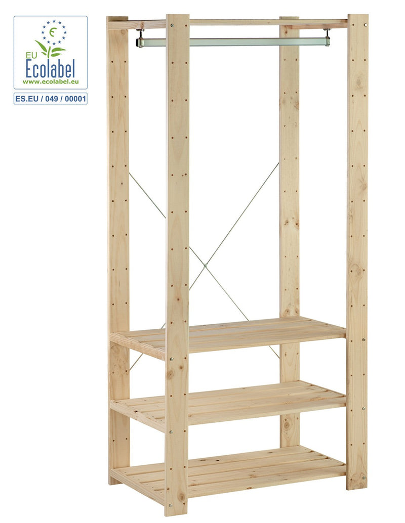 Astigarraga Kledingrek - kledingkast in hout met 3 liggers - 174 x 77 x 43 cm - HEVDR40.90