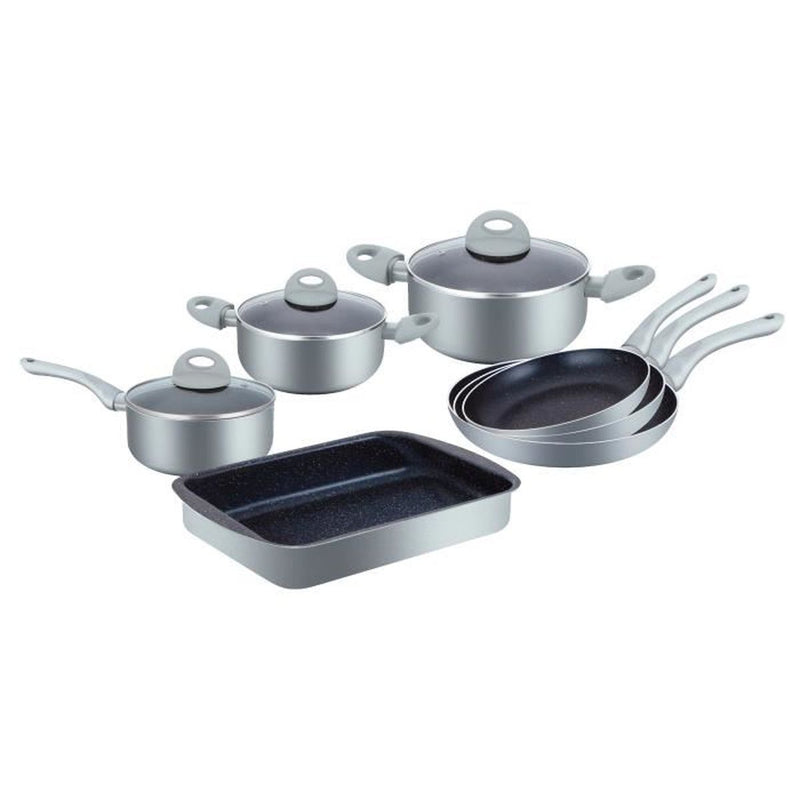 Herzberg 10-delige marmeren gecoate kook- en braadpannenset Zilver - HG-9016SL