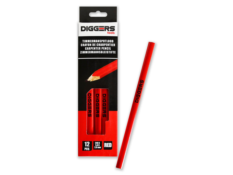 Diggers Timmermanspotlood 24cm rood - 12 stuks - DIG388