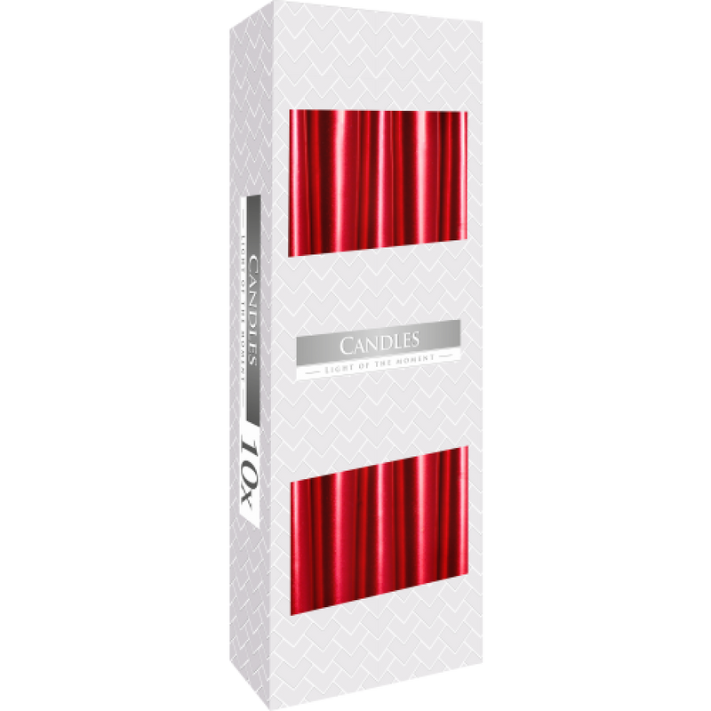 AW Gifts Dinerkaarsen - Gotische kaarsen - Rood metalic - 24.5 cm met 7 branduren - 10 stuks - TCand-10